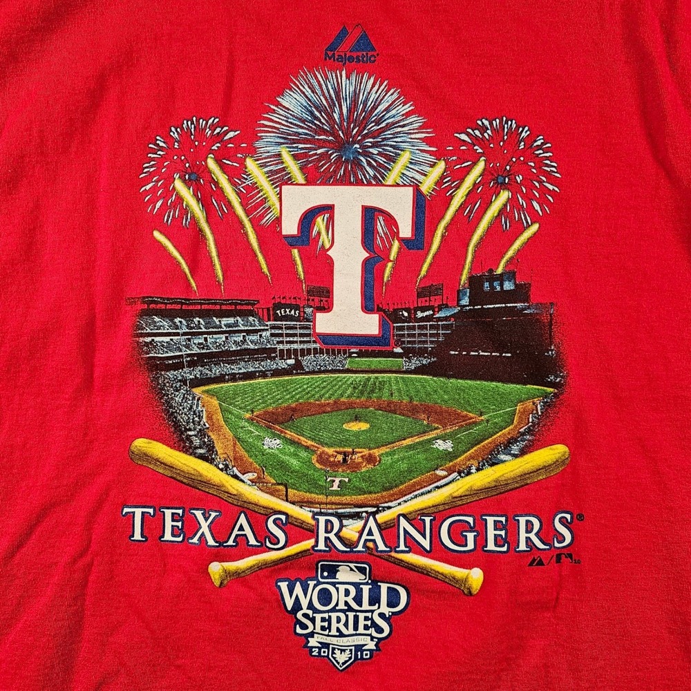 Majestic Texas Rangers 2010 World Series Graphic T-Shirt Mens XL Red Cotton